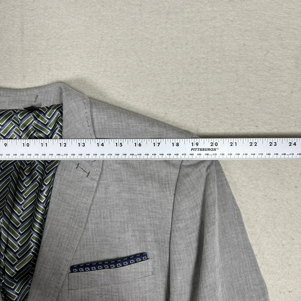 Ted Baker Herringbone Blazer Mens 6 44L Sport Coat Tall Fit Gray Linen Cotton - Picture 10 of 14
